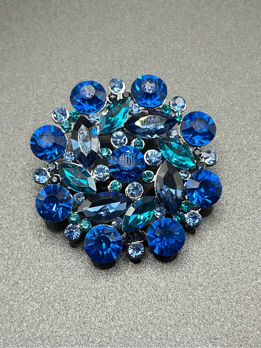 Monet Blue and Teal Crystal Floral Cluster Brooch